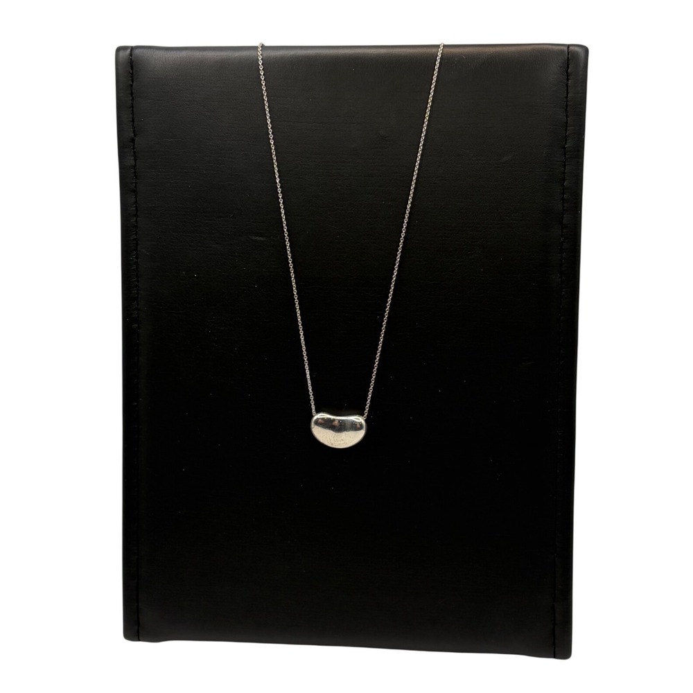 Tiffany & Co Elsa Peretti Bean Pendant Necklace Sterling Silver 925 16in Chain